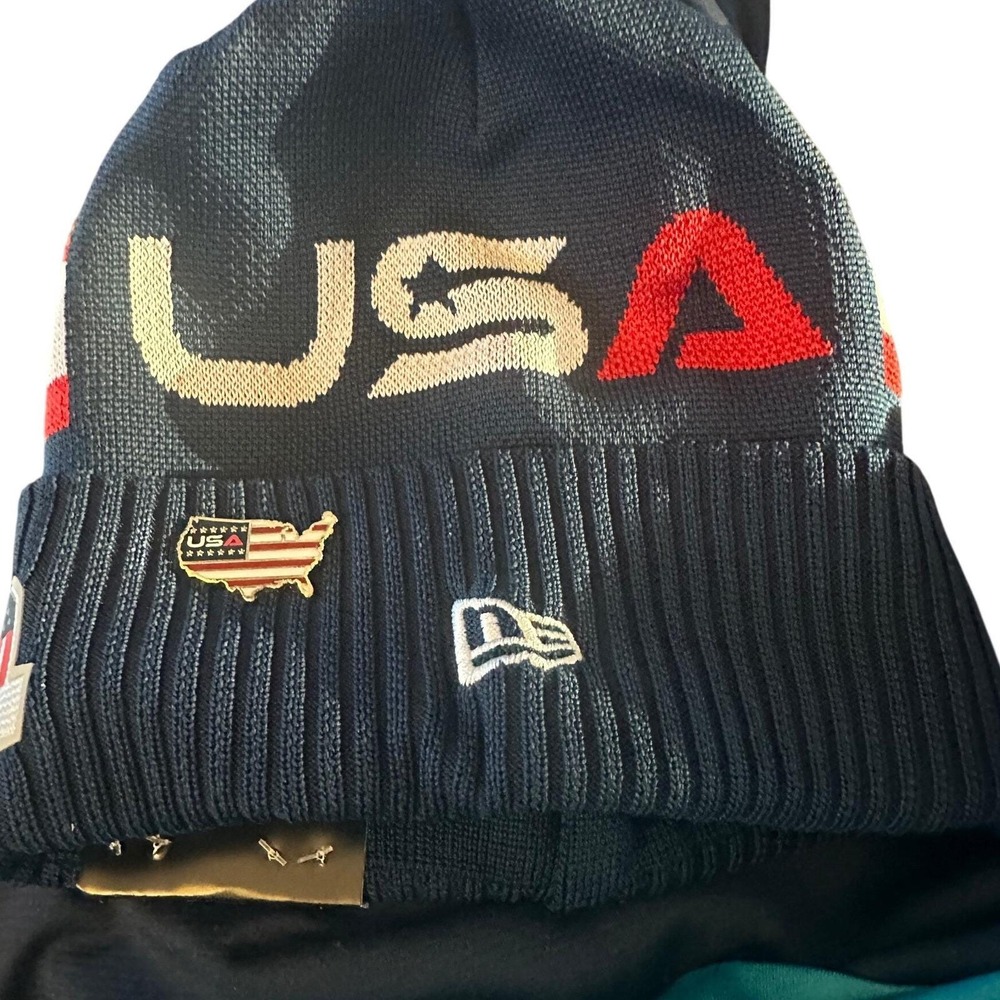 New Era 2025 Ryder Cup Team USA Navy Practice Knit Beanie Hat w/USA Pin NWT OSFM